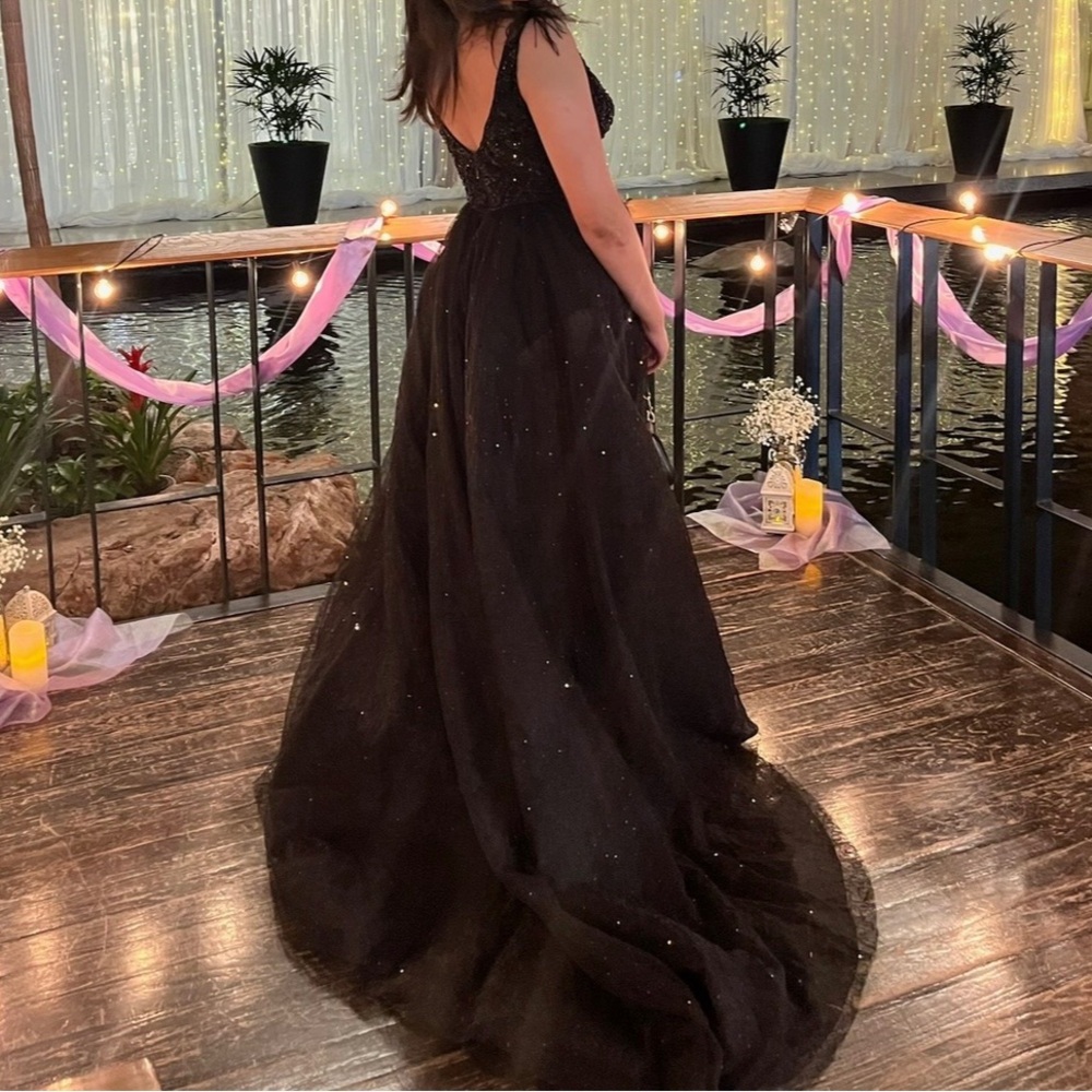 Sherri Hill Black Sparkling Tulle Ball Gown